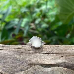 White sea glass Sea tumbled sea glass sterling & fine silver ring